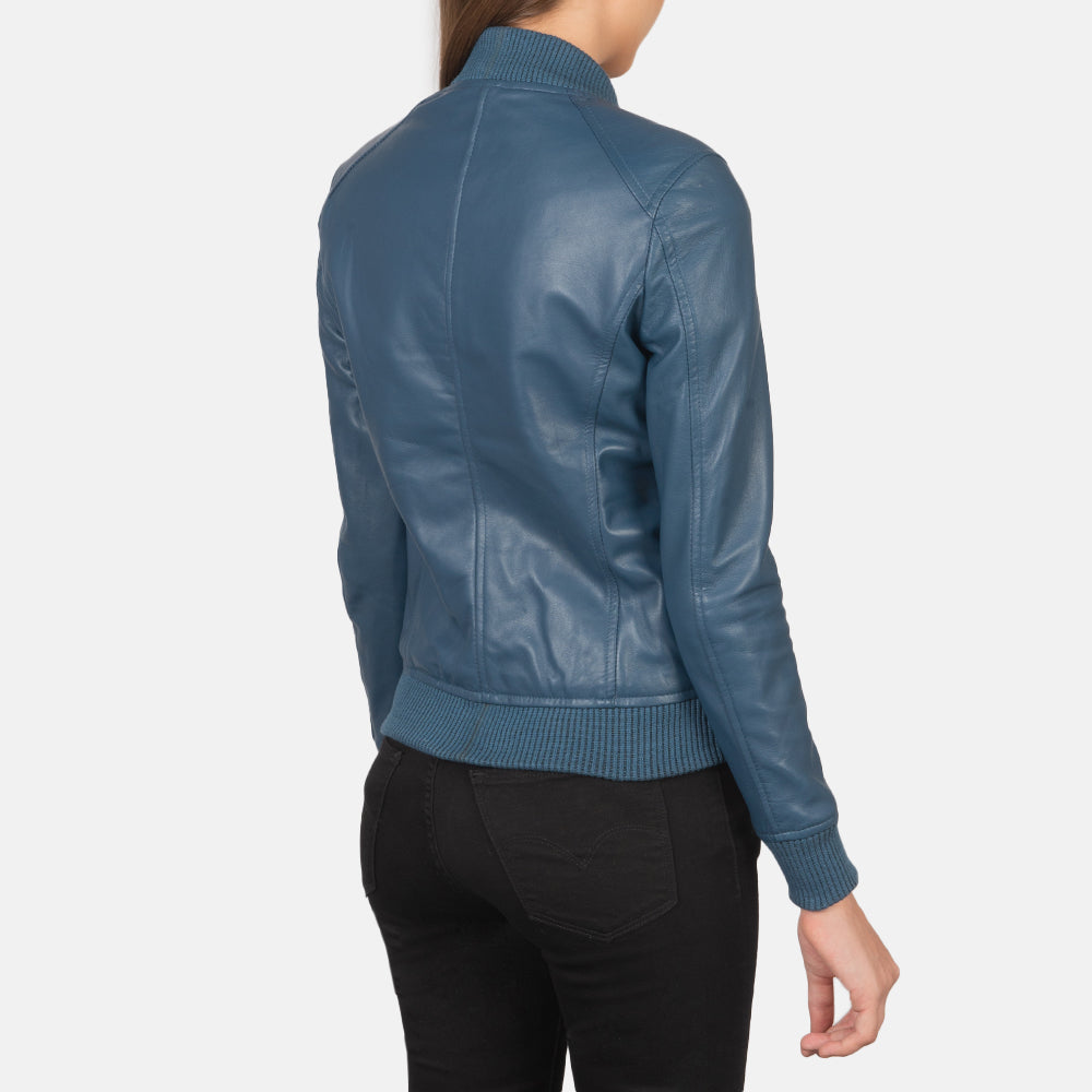 Bliss Blue Leather Bomber Jacket Super Star Jacket
