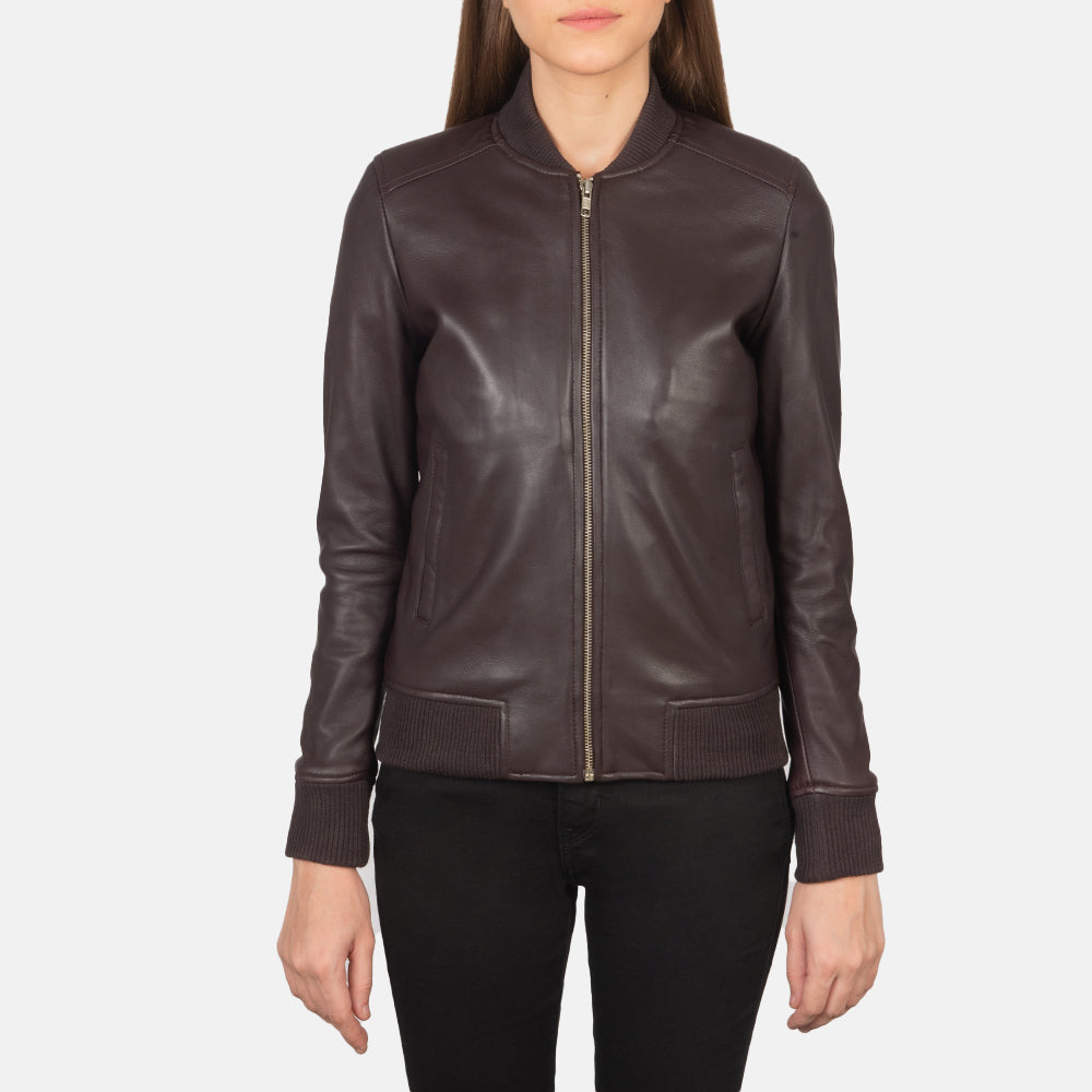 Bliss Maroon Leather Bomber Jacket Super Star Jacket