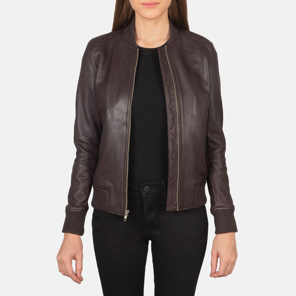 Bliss Maroon Leather Bomber Jacket Super Star Jacket