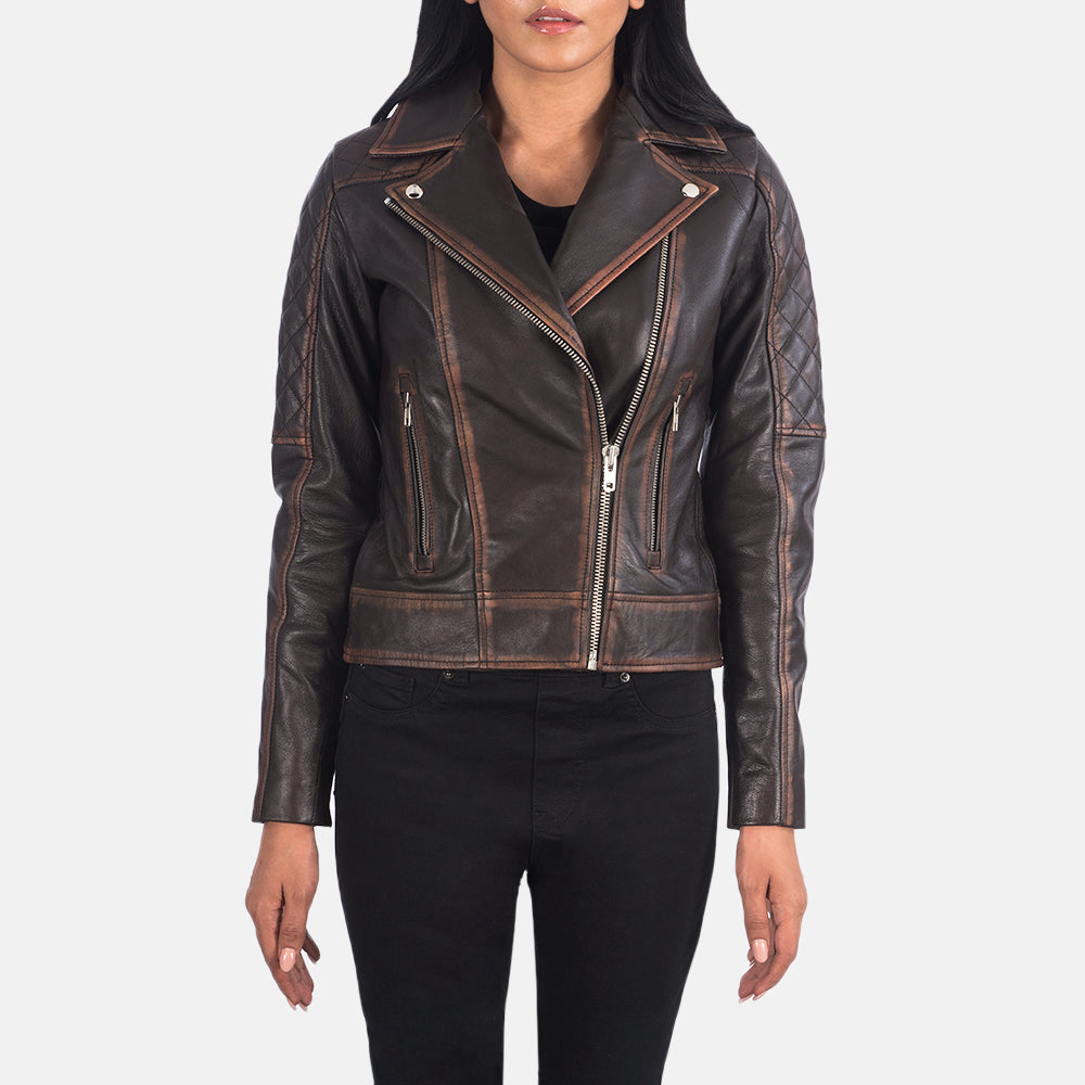 Carolyn Quilted Vintage Brown Biker Jacket Super Star Jacket