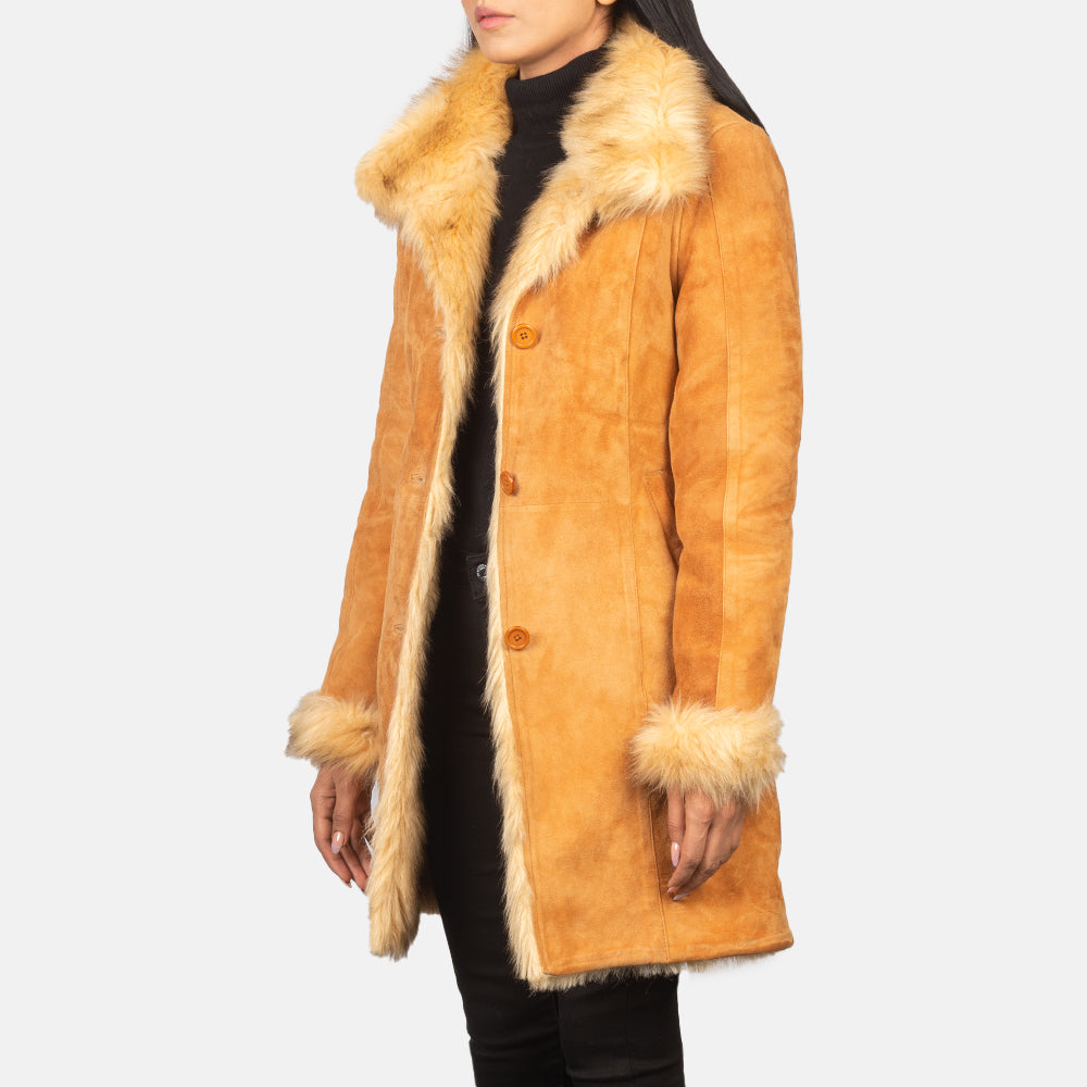 Erica Shearling Beige Leather Coat Super Star Jacket