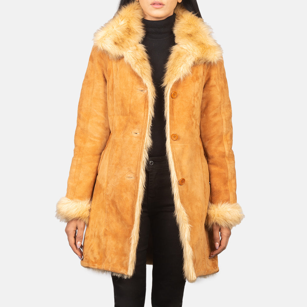 Erica Shearling Beige Leather Coat Super Star Jacket
