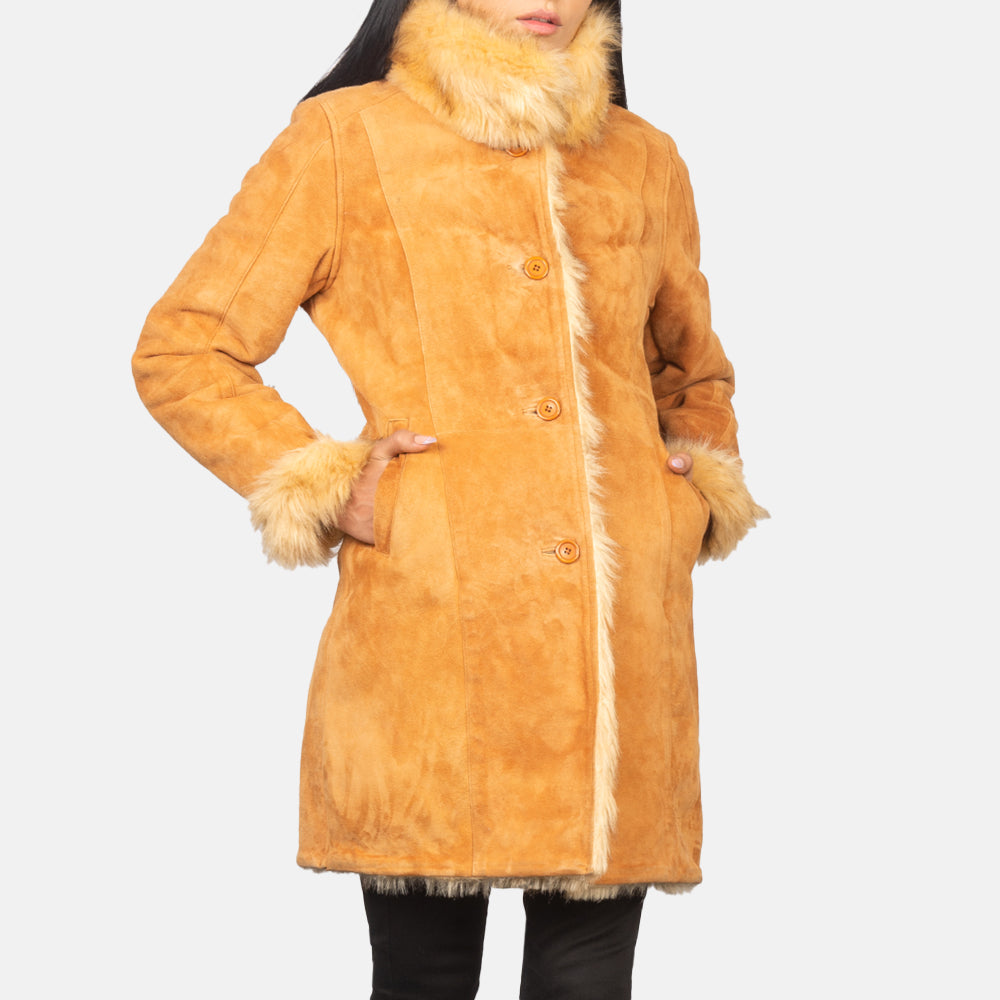 Erica Shearling Beige Leather Coat Super Star Jacket