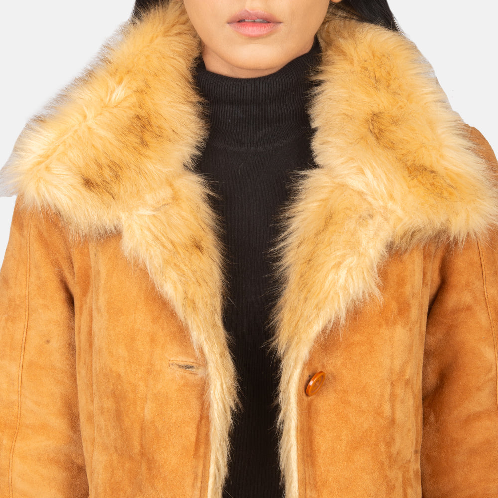 Erica Shearling Beige Leather Coat Super Star Jacket