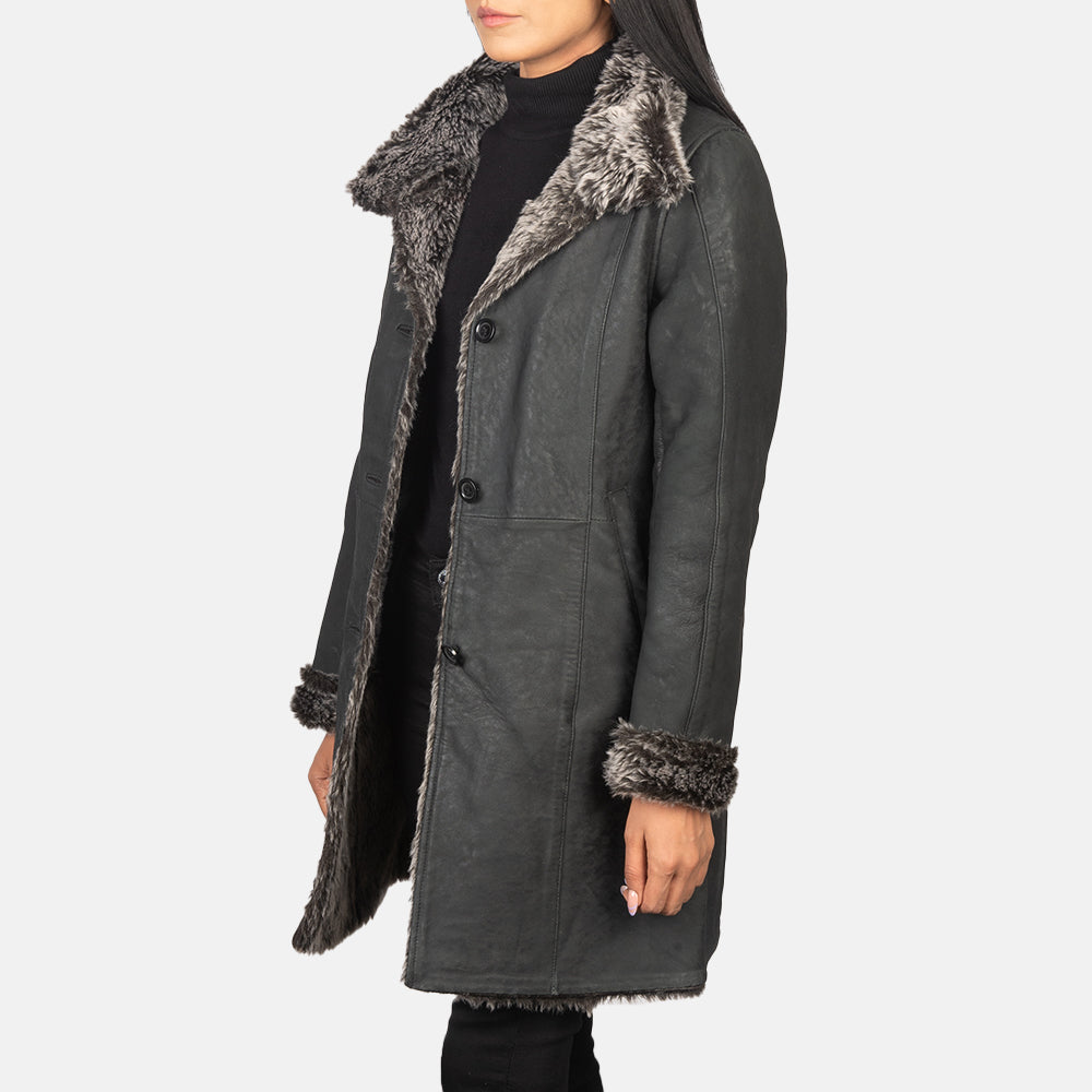 Erica Shearling Black Leather Coat Super Star Jacket