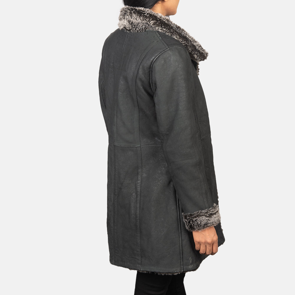 Erica Shearling Black Leather Coat Super Star Jacket