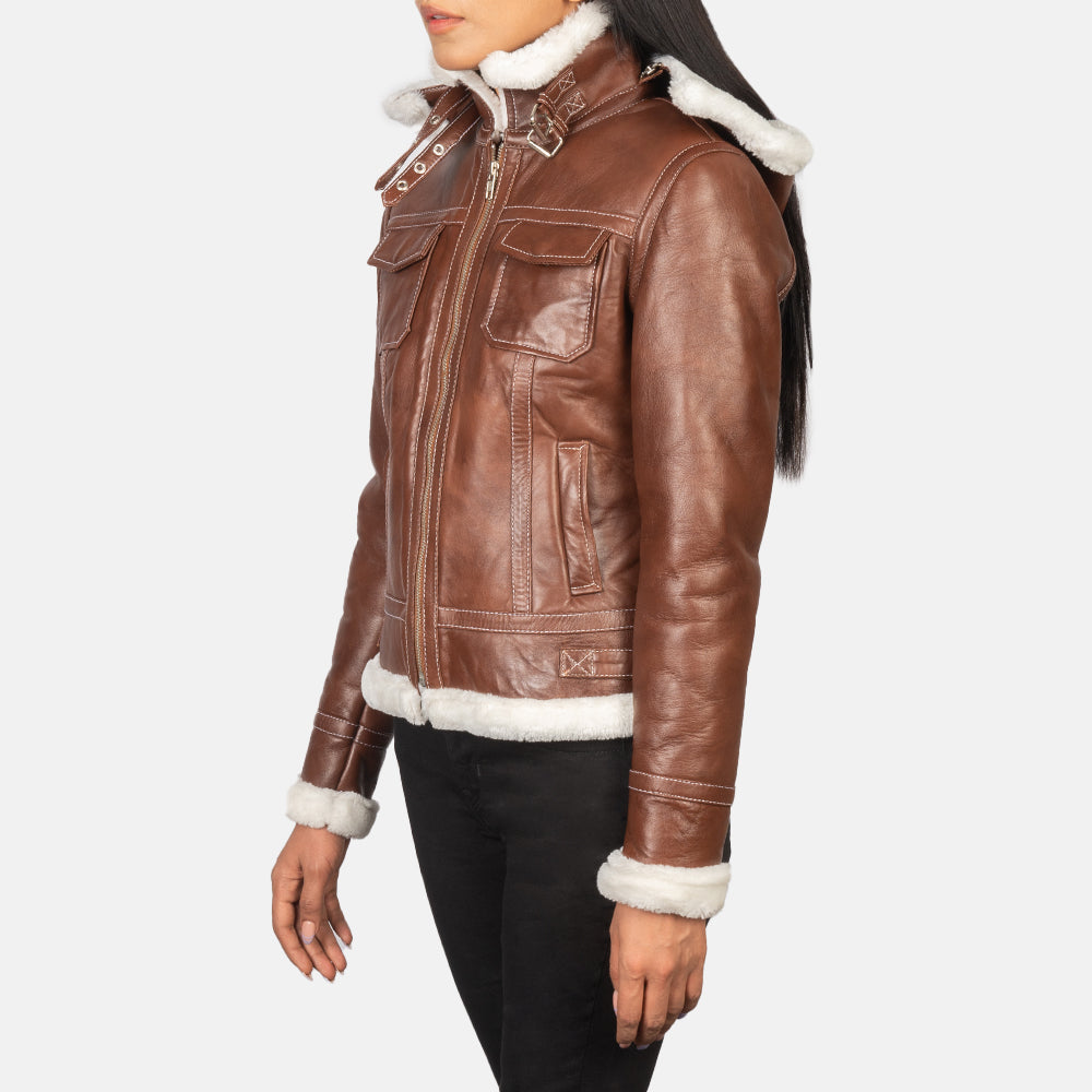 Fiona Brown Hooded Shearling Leather Jacket Super Star Jacket