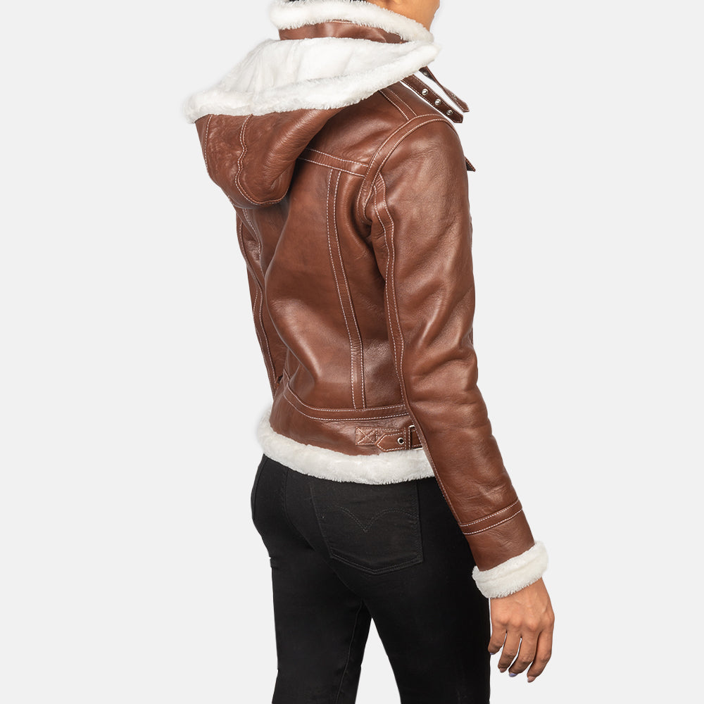 Fiona Brown Hooded Shearling Leather Jacket Super Star Jacket