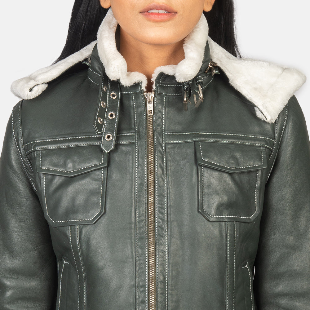 Fiona Green Hooded Shearling Leather Jacket Super Star Jacket