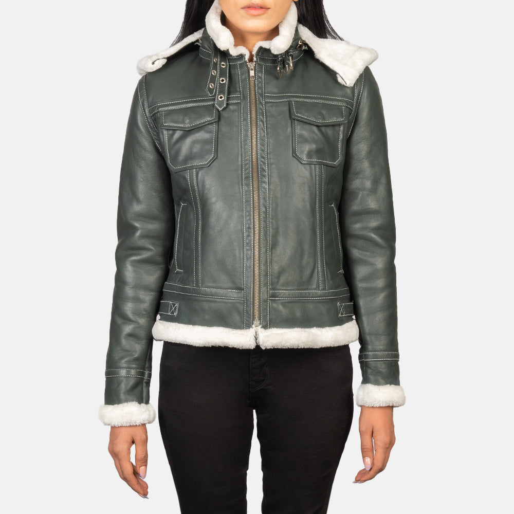 Fiona Green Hooded Shearling Leather Jacket Super Star Jacket