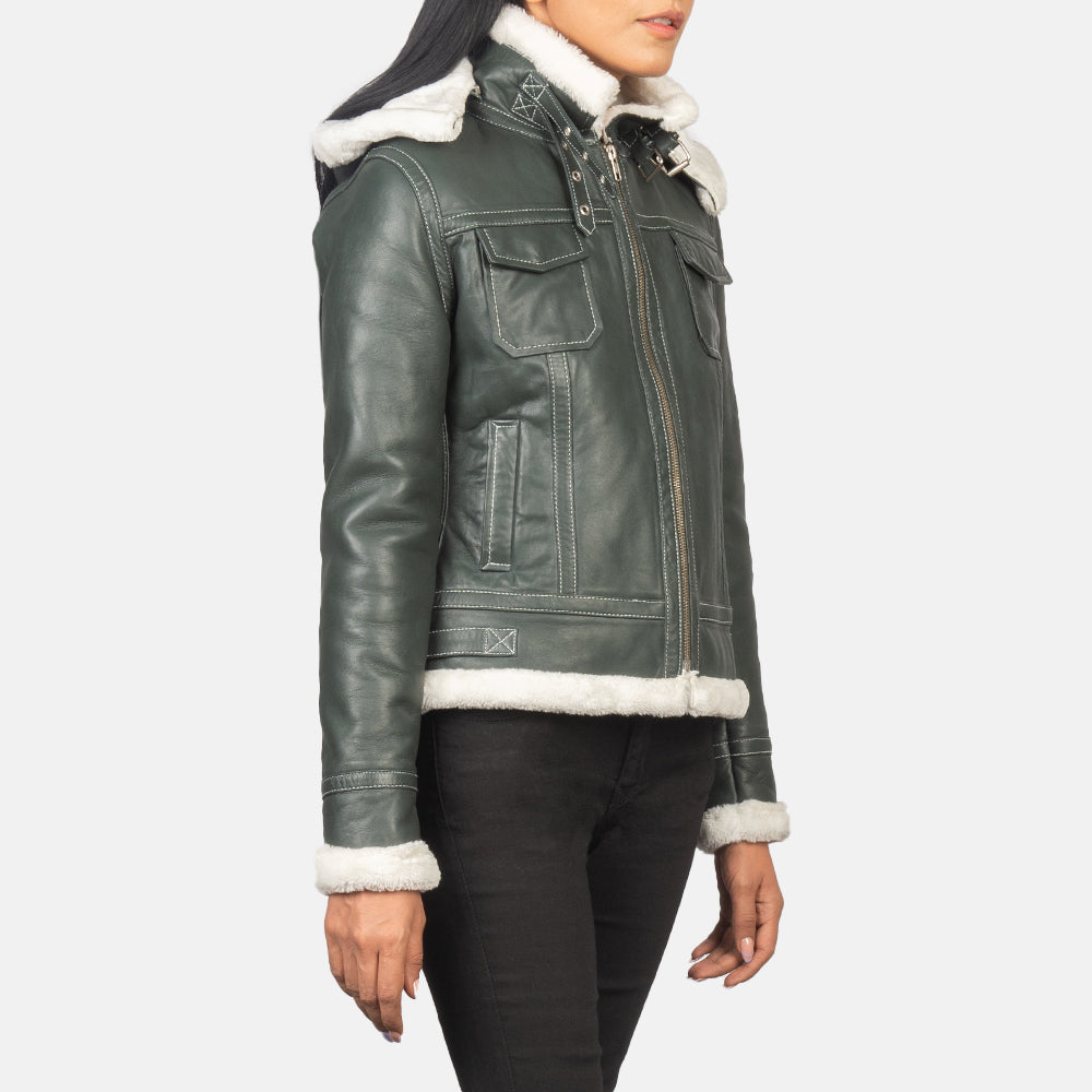 Fiona Green Hooded Shearling Leather Jacket Super Star Jacket