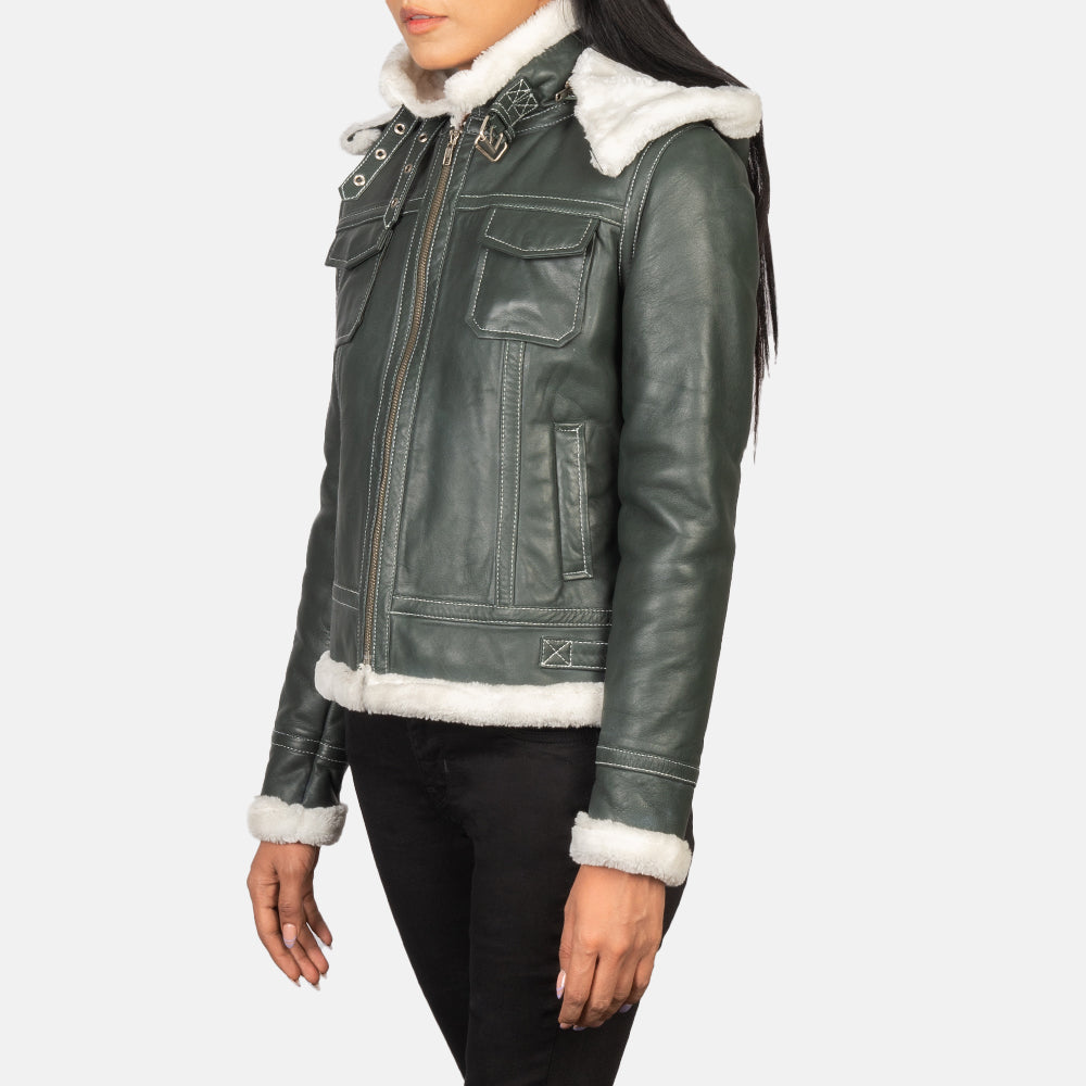 Fiona Green Hooded Shearling Leather Jacket Super Star Jacket