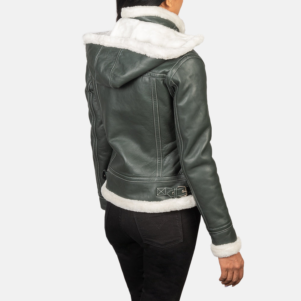 Fiona Green Hooded Shearling Leather Jacket Super Star Jacket