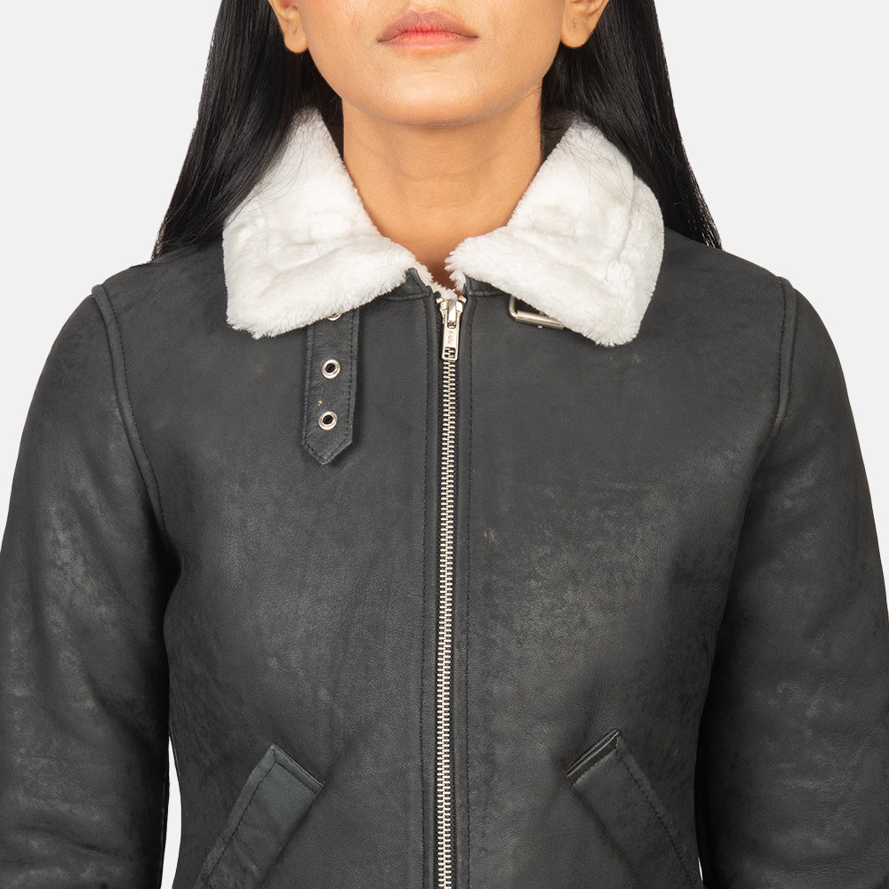 Sherilyn B-3 Black & White Leather Bomber Jacket Super Star Jacket