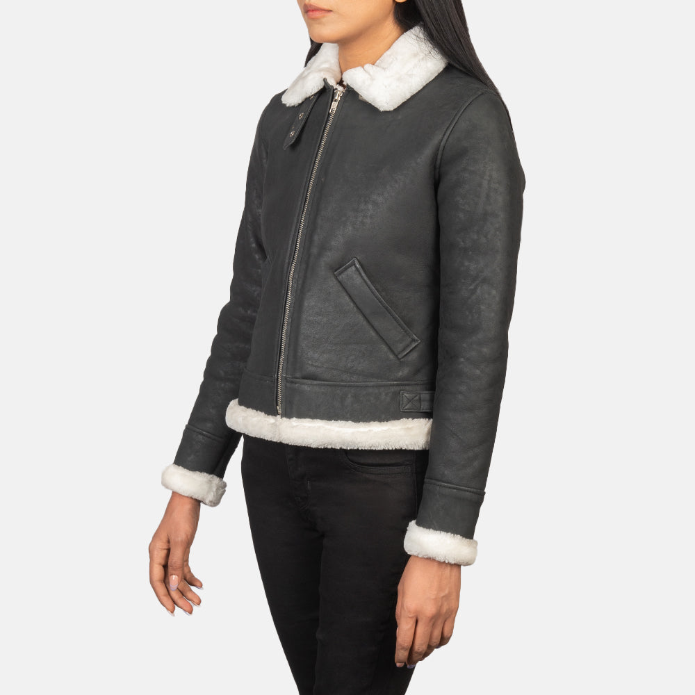 Sherilyn B-3 Black & White Leather Bomber Jacket Super Star Jacket