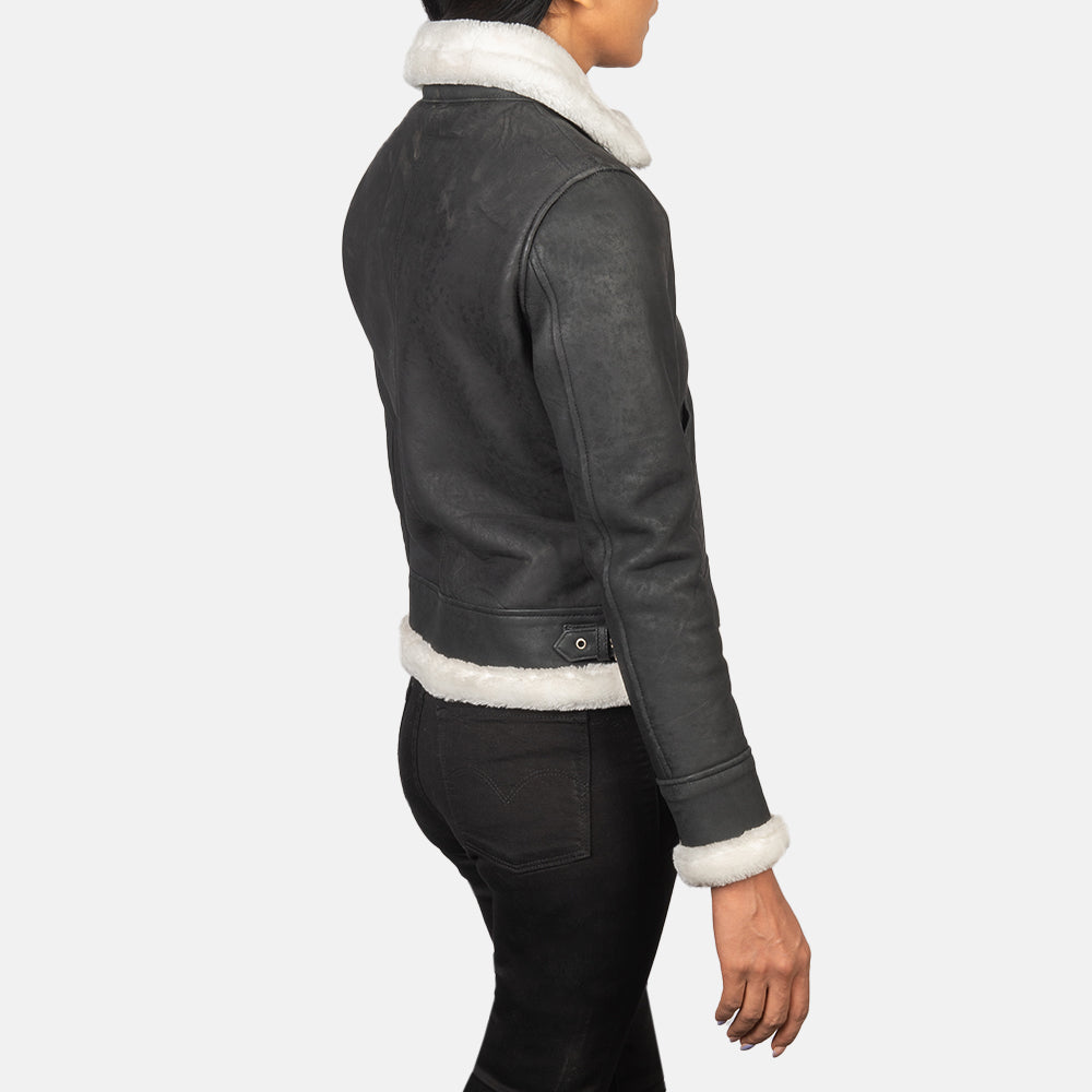 Sherilyn B-3 Black & White Leather Bomber Jacket Super Star Jacket