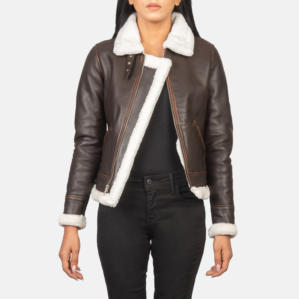 Sherilyn B-3 Brown Leather Bomber Jacket Super Star Jacket