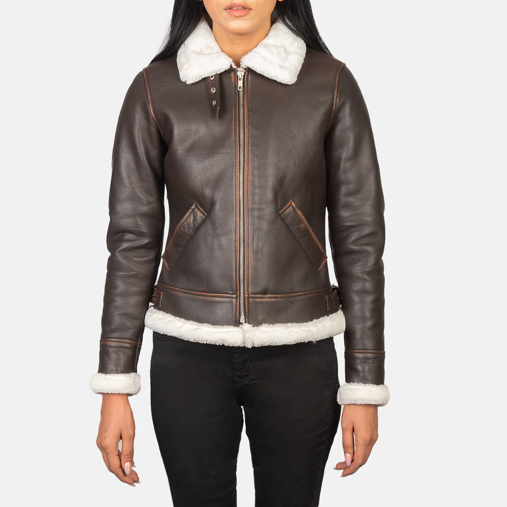 Sherilyn B-3 Brown Leather Bomber Jacket Super Star Jacket
