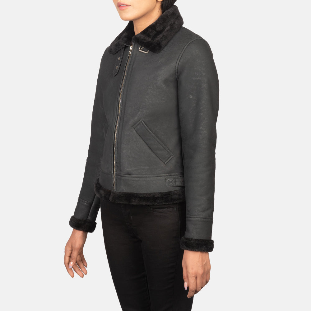 Sherilyn B-3 Distressed Black Leather Bomber Jacket Super Star Jacket