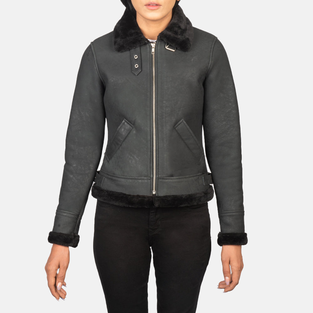 Sherilyn B-3 Distressed Black Leather Bomber Jacket Super Star Jacket