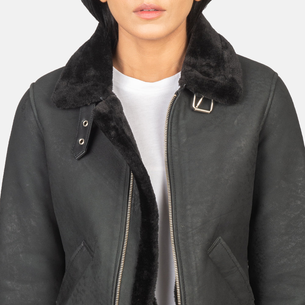 Sherilyn B-3 Distressed Black Leather Bomber Jacket Super Star Jacket