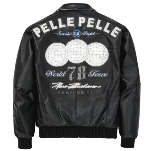Men Pelle Pelle World Tour Black And Blue Plush Jacket Super Star Jacket