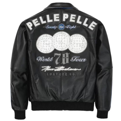 Men Pelle Pelle World Tour Black And Blue Plush Jacket Super Star Jacket