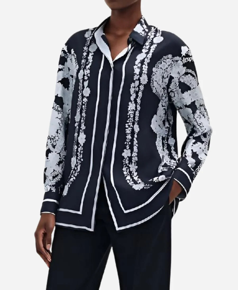 Yes Chef 2025 Martha Stewart Black Floral Silk Blouse