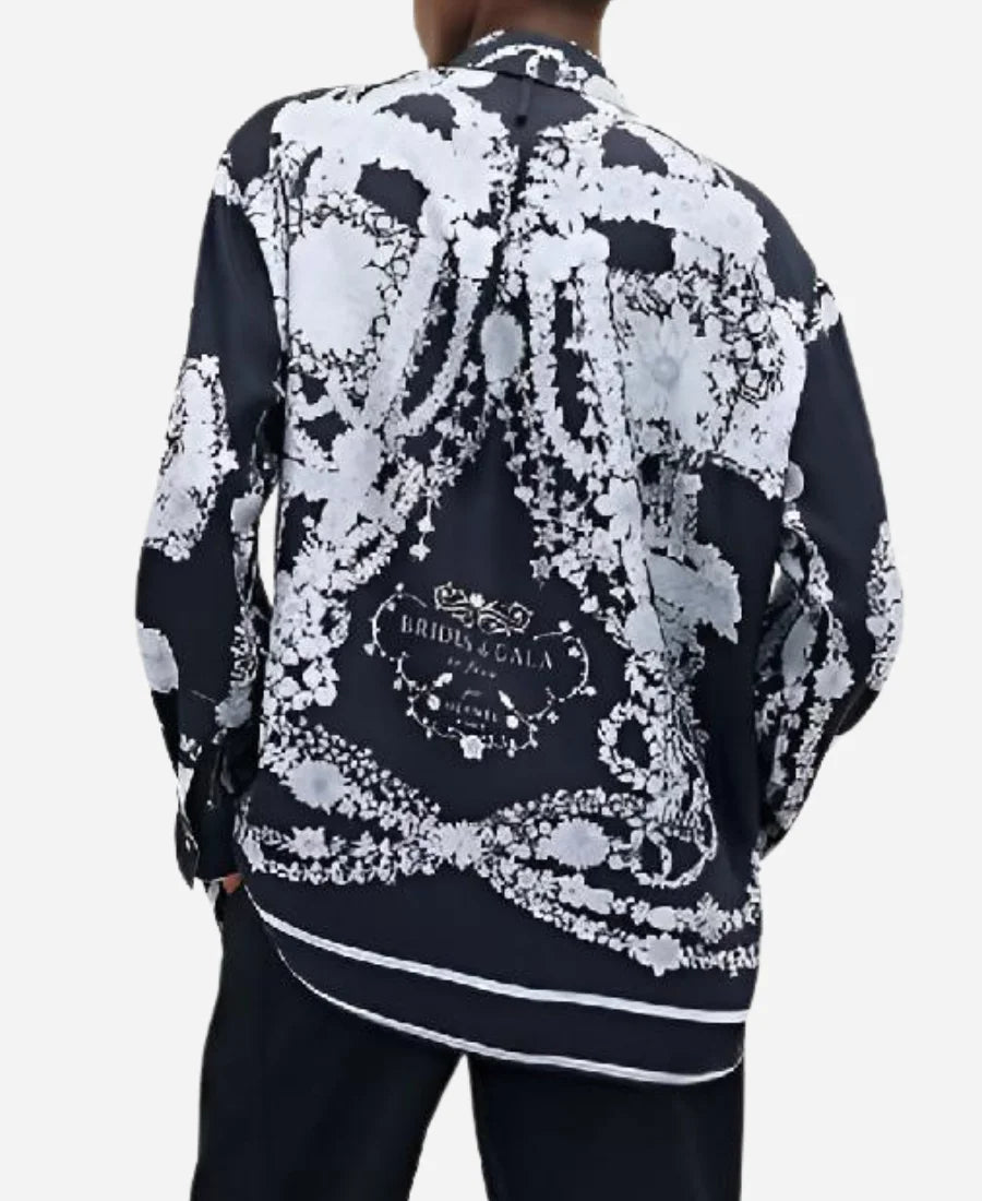 Yes Chef 2025 Martha Stewart Black Floral Silk Blouse