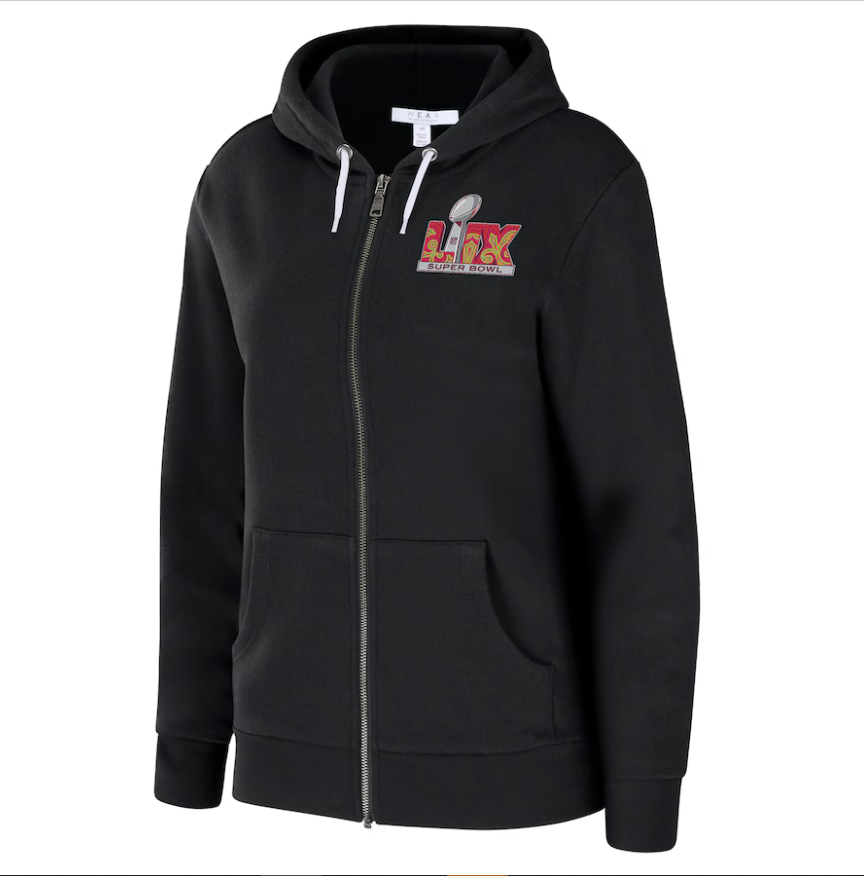 Women’s WEAR by Erin Andrews Black Super Bowl LIX Fleece Full-Zip Hoodie Super Star Jacket