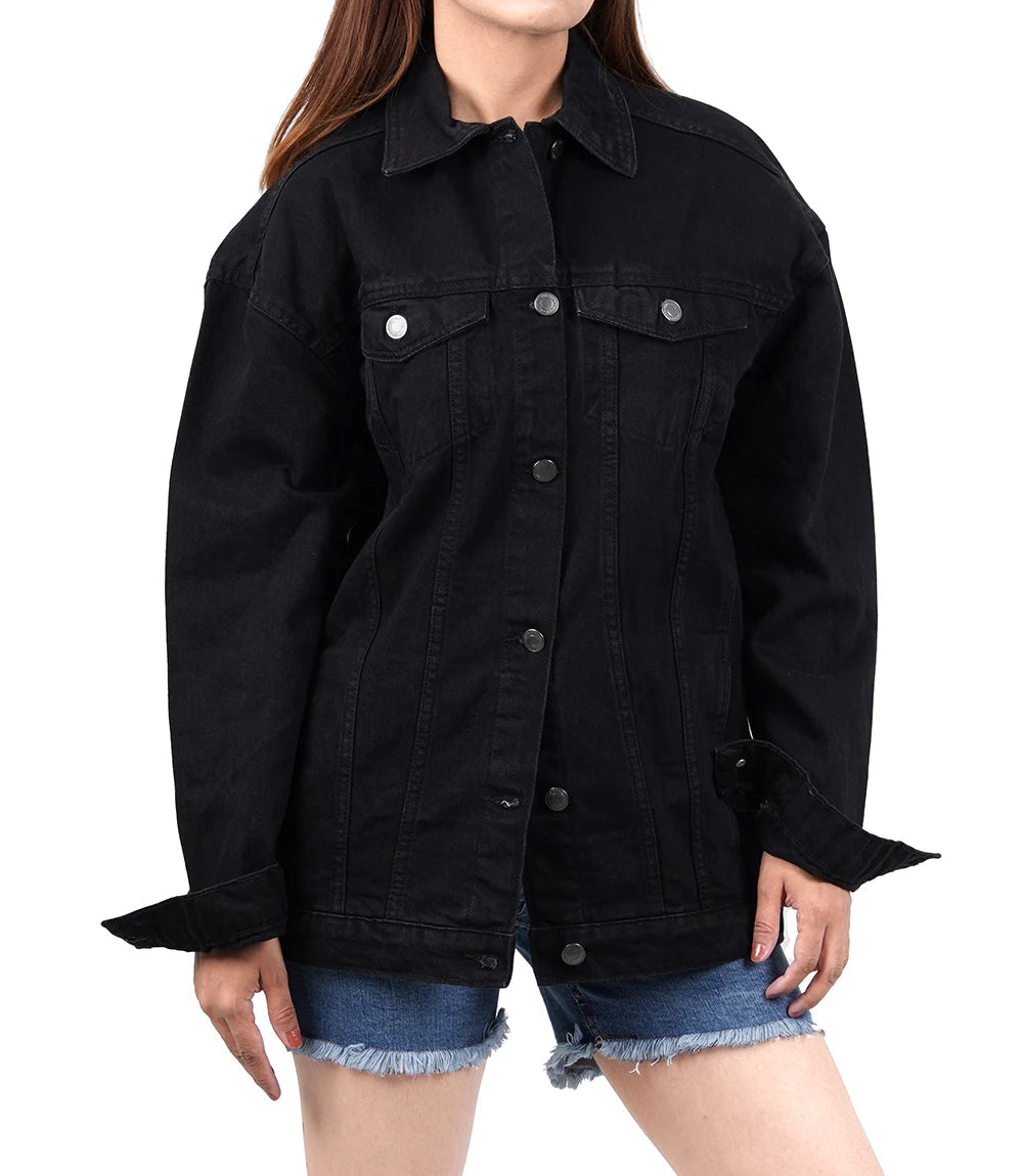 Womens Oversized Black Denim Jacket Super Star Jacket