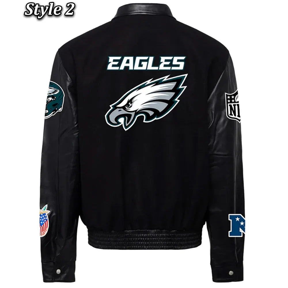 Philadelphia Eagles Black Wool and Leather Jacket Super Star Jacket