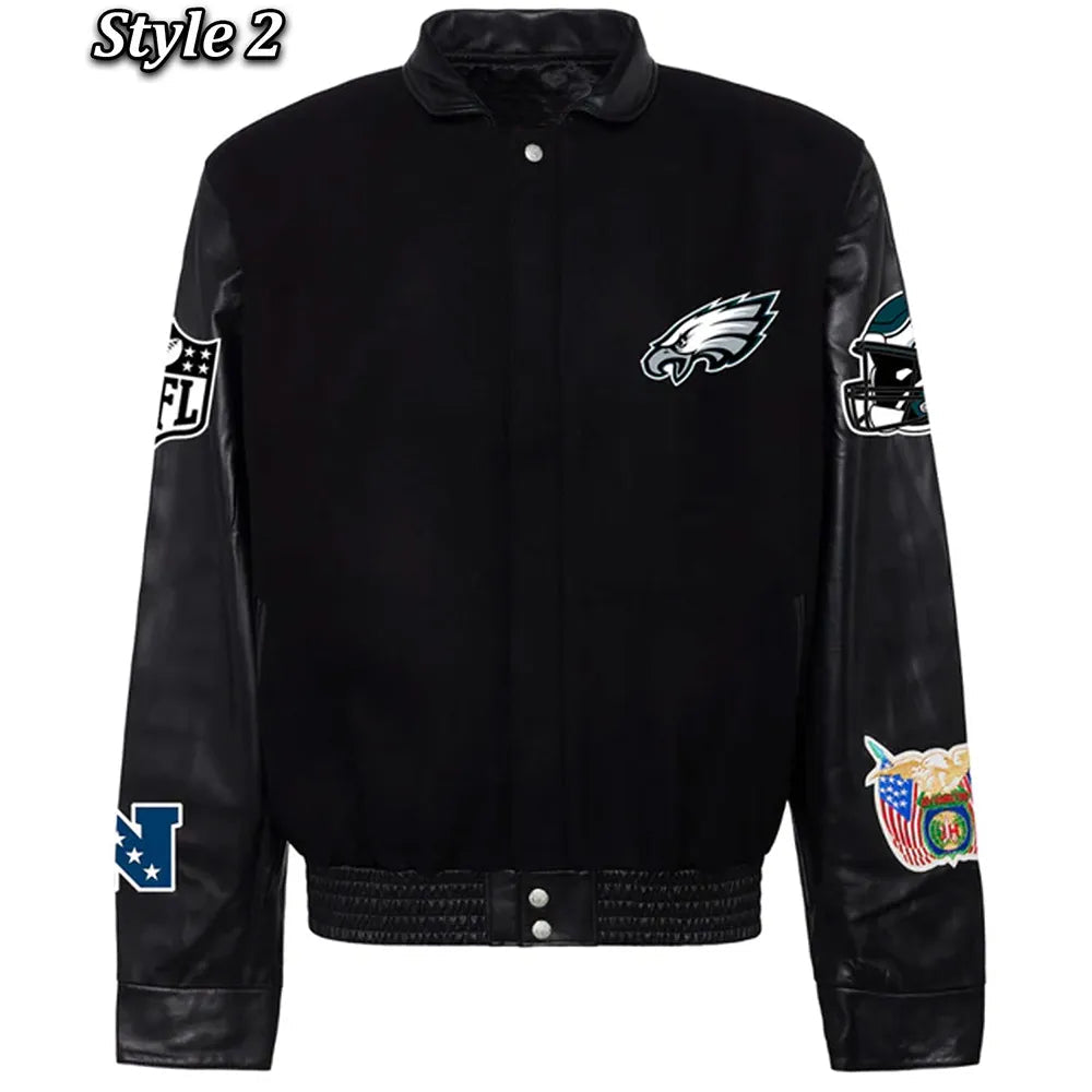 Philadelphia Eagles Black Wool and Leather Jacket Super Star Jacket