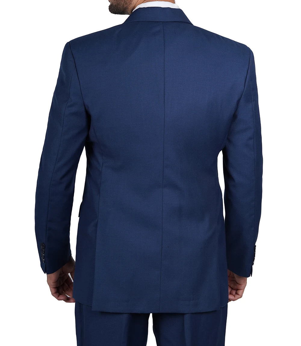 Vollmer Men's Blue Peak Lapel Three Piece Suit Super Star Jacket