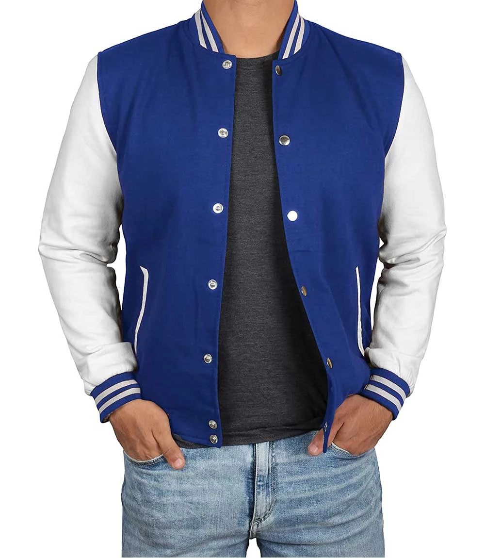 Men's Royal Blue & White Varsity Jacket - Classic Baseball Bomber Style Super Star Jacket