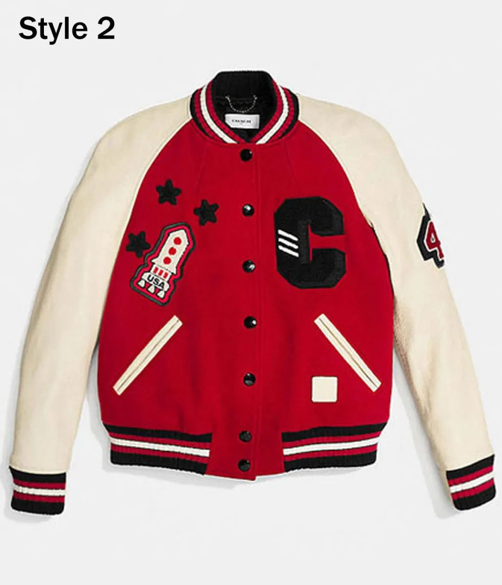 Coach Red and White Varsity Jacket Super Star Jacket