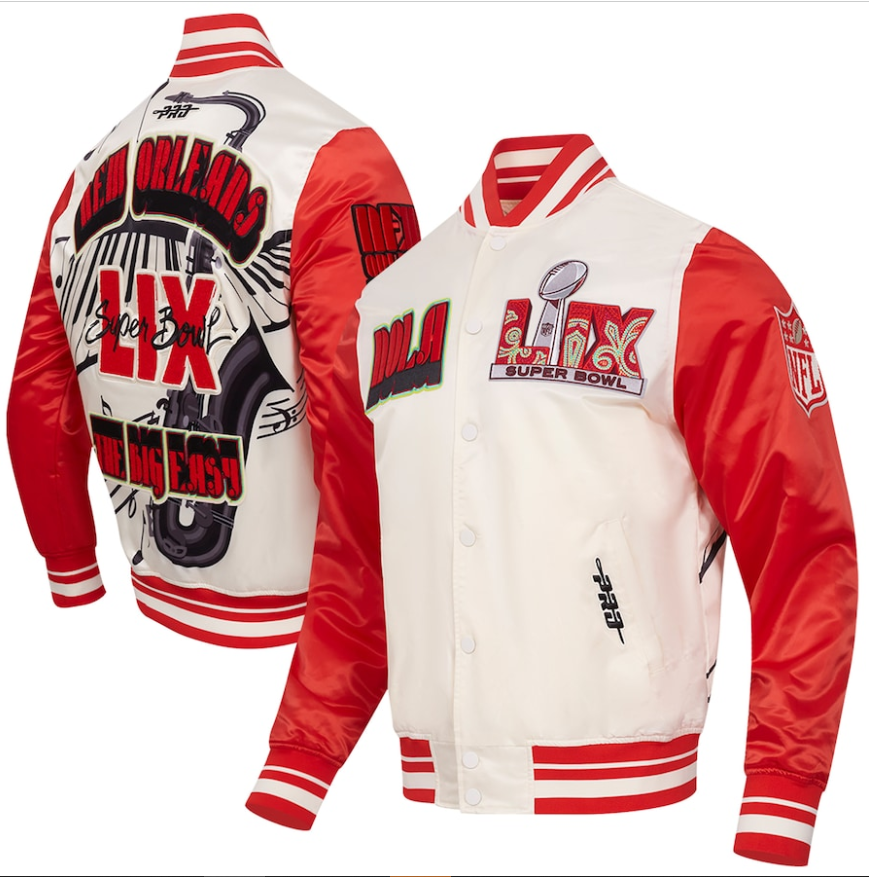 Men’s Pro Standard Cream Super Bowl LIX Sublimated Satin Full-Snap Jacket Super Star Jacket