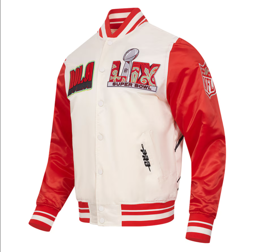 Men’s Pro Standard Cream Super Bowl LIX Sublimated Satin Full-Snap Jacket Super Star Jacket