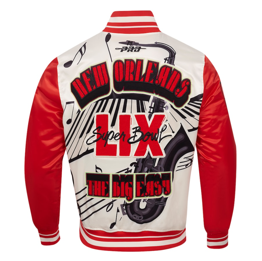 Men’s Pro Standard Cream Super Bowl LIX Sublimated Satin Full-Snap Jacket Super Star Jacket