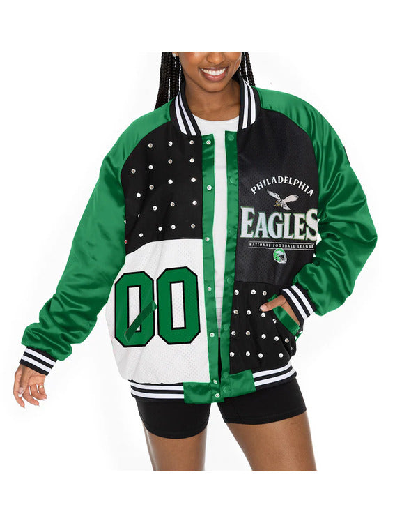 The View 2025 Sunny Hostin Eagles Embellished Varsity Jacket Super Star Jacket