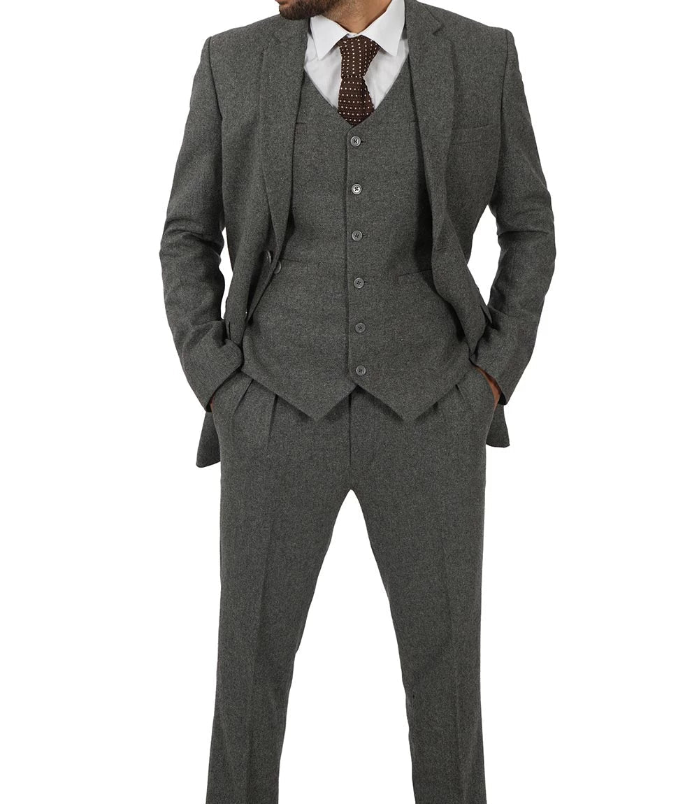 Men's Vintage 3-Piece Grey Tweed Suit for Prom Super Star Jacket