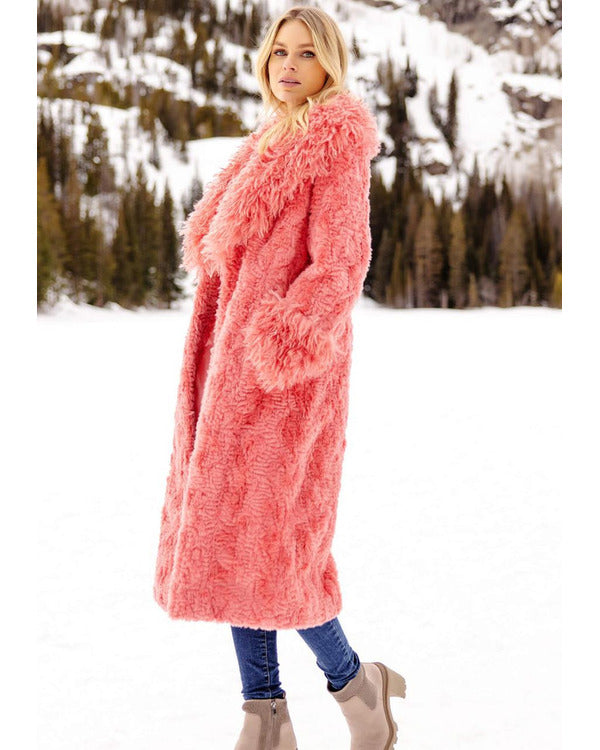 Elsbeth S02 Carrie Preston Pink Faux Fur Long Coat Super Star Jacket