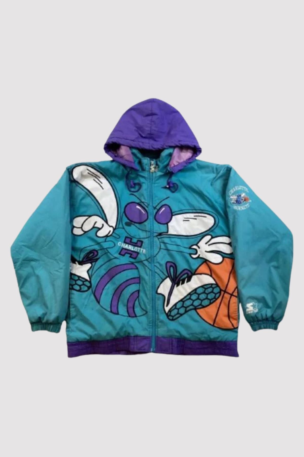 J. Cole 90s Char­lotte Hor­nets Blue Hooded Jack­et