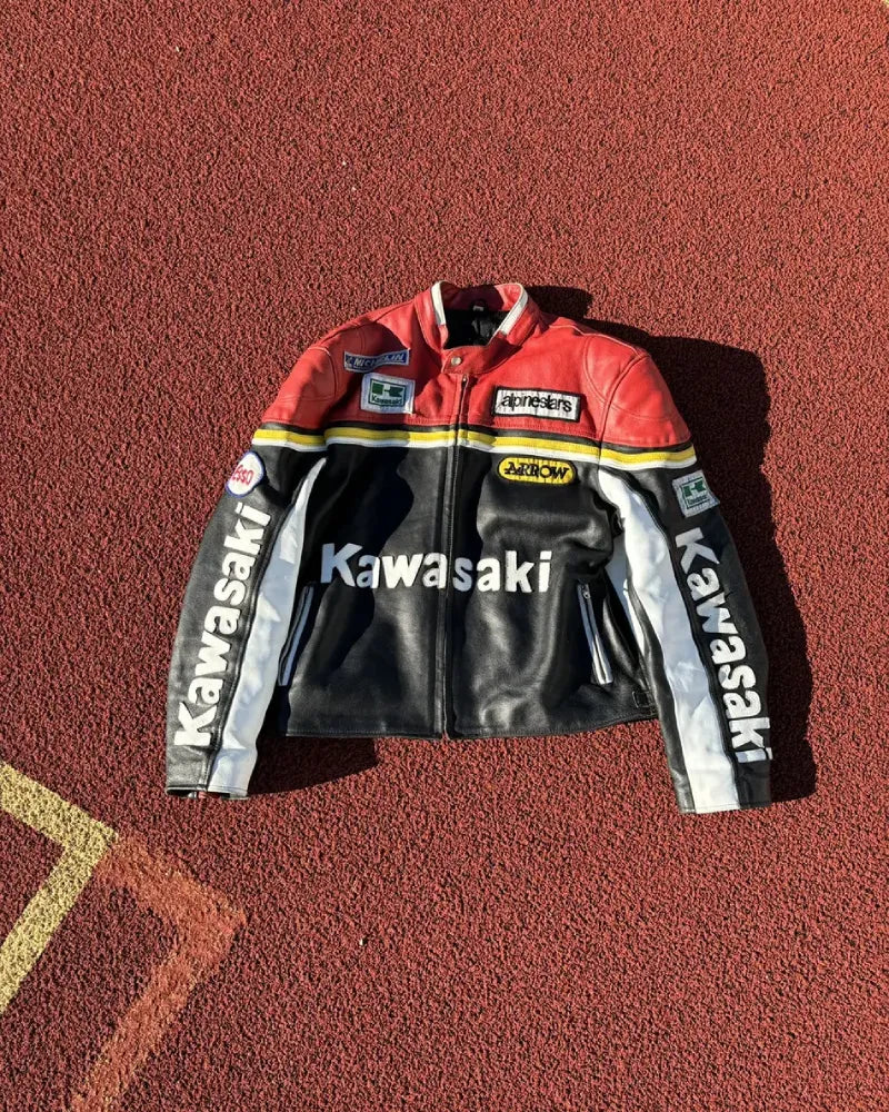 Kawasaki Vintage Racing Leather Jacket Super Star Jacket