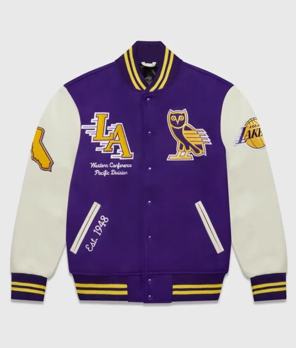 Ovo Los Angeles Lakers Varsity Bomber Jacket Super Star Jacket