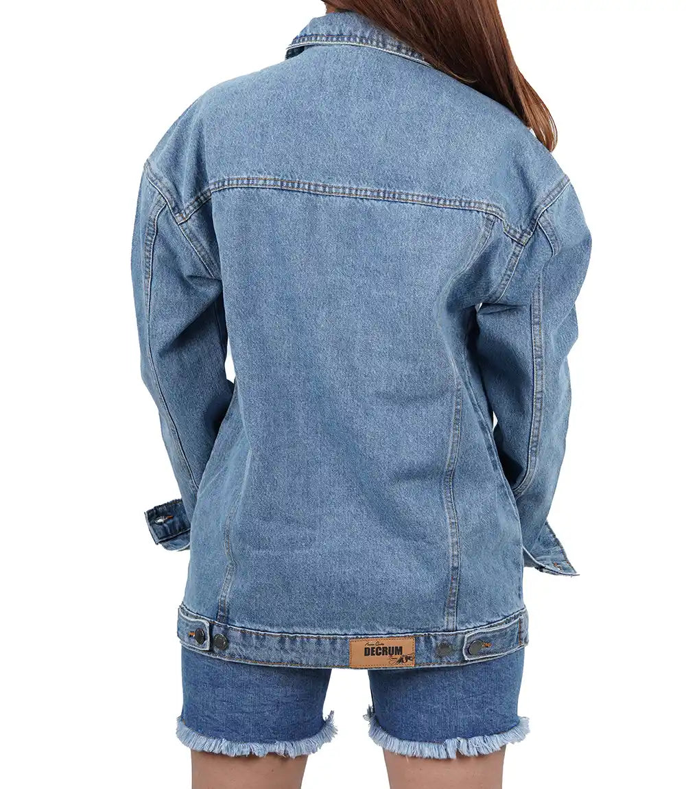 Women's Light Blue Oversized Denim Jacket Super Star Jacket