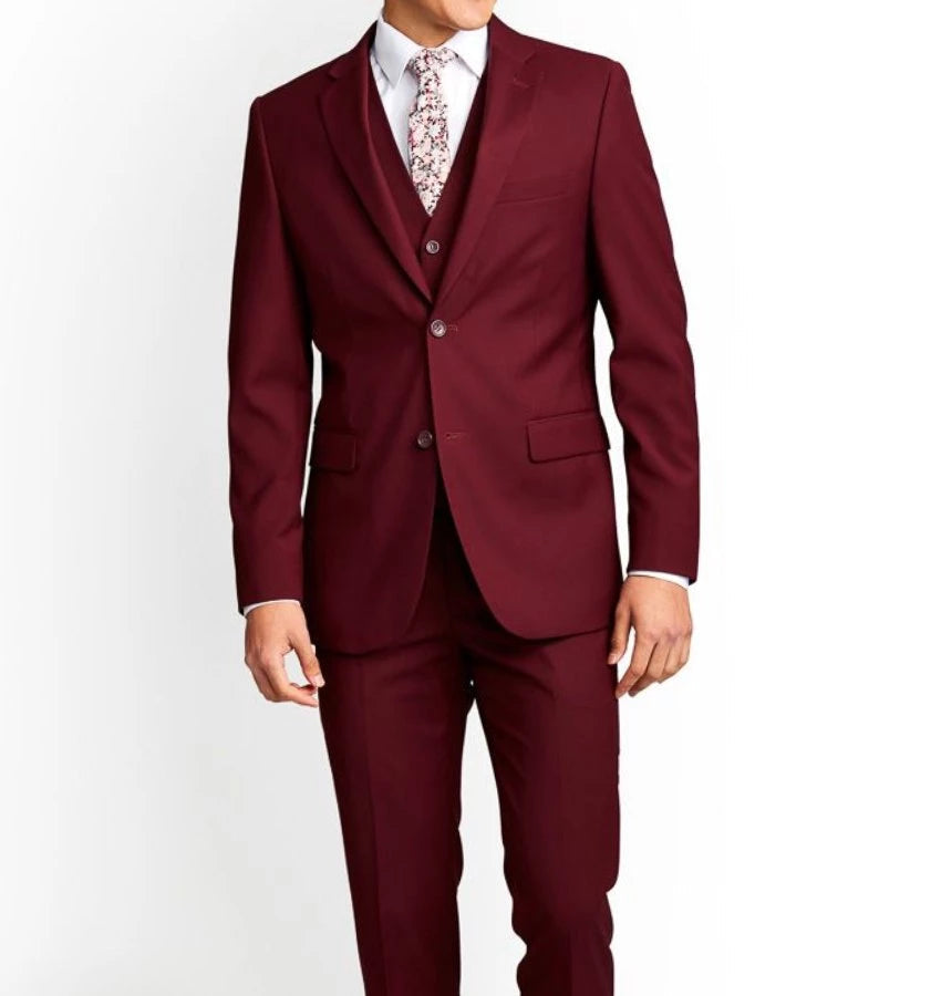 Men's Three-Piece Slim Fit Maroon Suit - Wedding Suit for Men Super Star Jacket