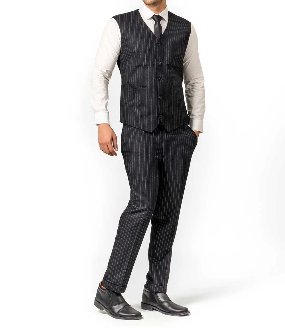 Men's Black Pinstripe 3-Piece Suit – Thomas Peaky Style Formal Outfit Super Star Jacket