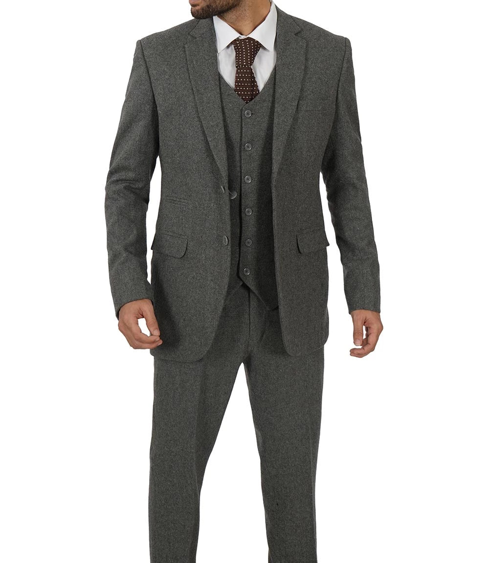 Men's Vintage 3-Piece Grey Tweed Suit for Prom Super Star Jacket