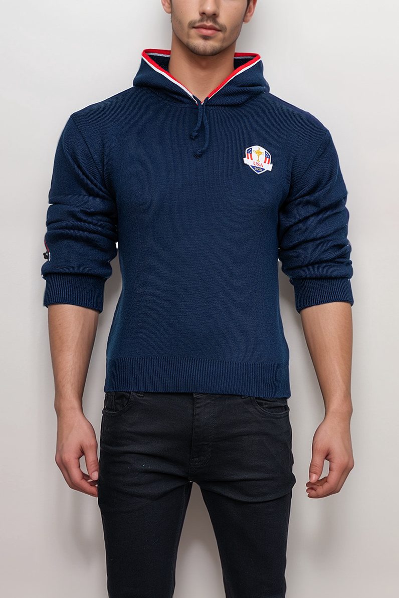 Embroidered Patch Knit Pullover Hoodie Super Star Jacket